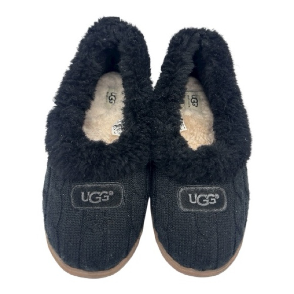 UGG Black Rylan Cable Knit Slippers Shoes Size 9